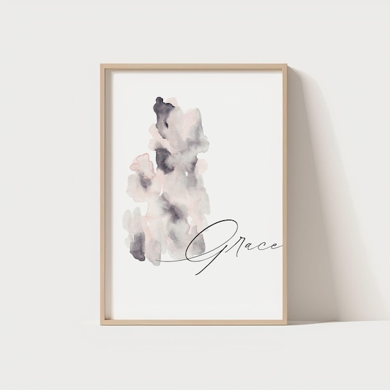 Grace Elegant Script Minimalist Neutral Abstract Watercolor Poster