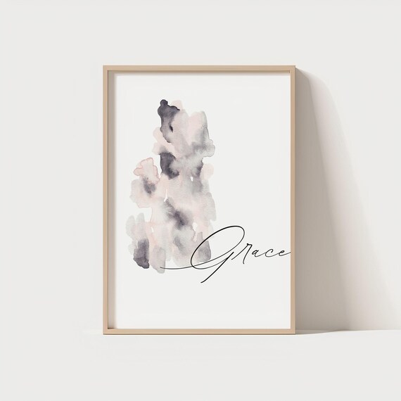 Grace Quote Wall Art Minimalist Abstract Watercolor Print Pink Grey Christian Poster Inspirational Calligraphy Decor