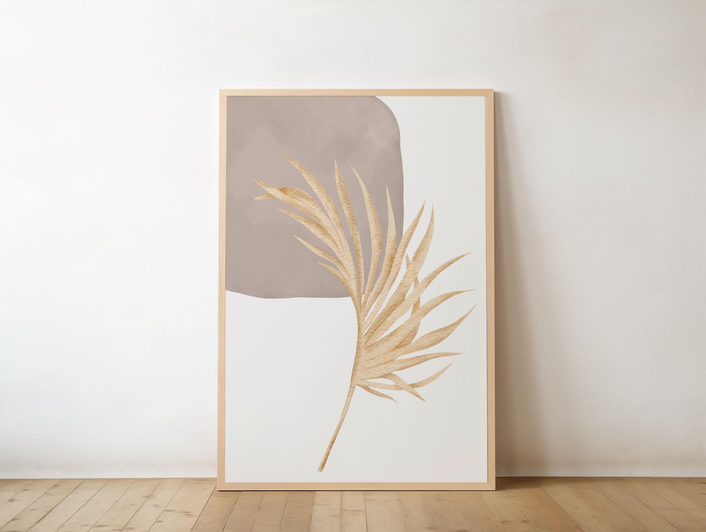 Boho Palm Leaf Botanical Poster Neutral Beige Minimalist Frond Art