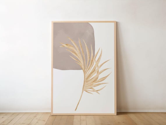 Boho Palm Leaf Wall Art Minimalist Botanical Poster Neutral Watercolor Nature Decor Beige Tropical