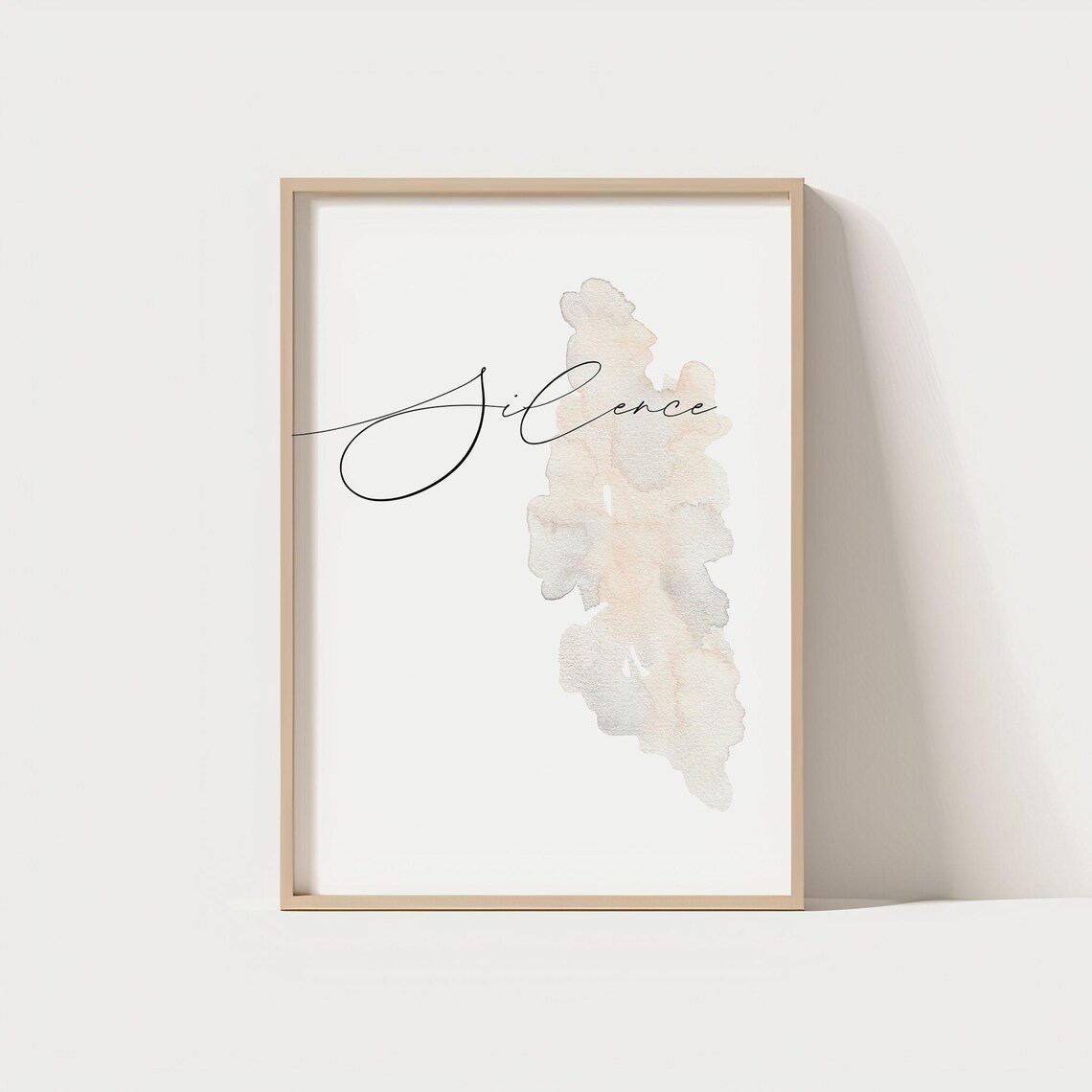 Minimalist Silence Quote Wall Art Neutral Abstract Watercolor Poster Zen Calm Room Decor Beige