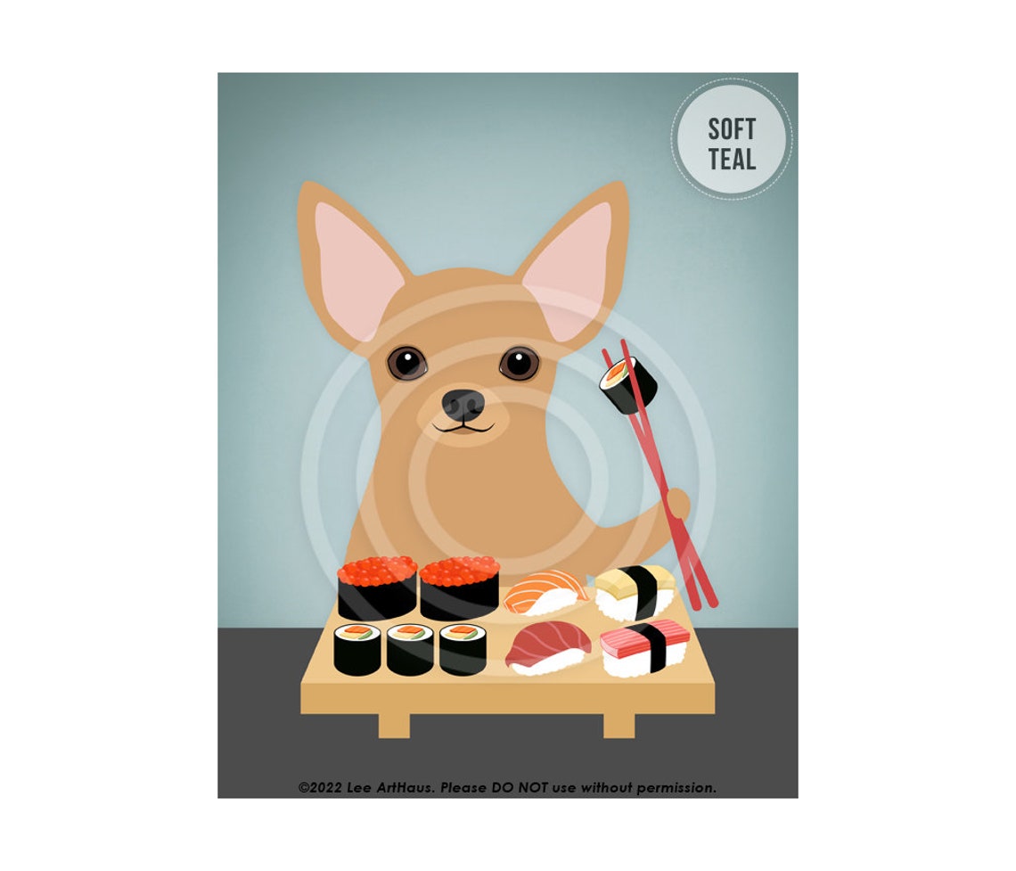 665dp Sushi Decor Chihuahua Eating Sushi Wall Art Chihuahua Art Chihuahua Gifts Sushi Wall Art Dog Art Print Dog Kitchen Decor - Image 4