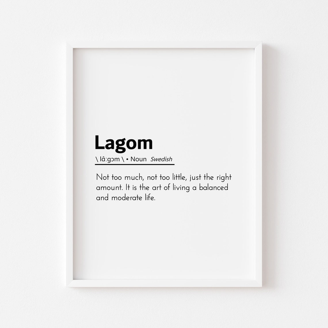 Lagom Swedish Definition Dictionary Minimalist Office Quote Poster