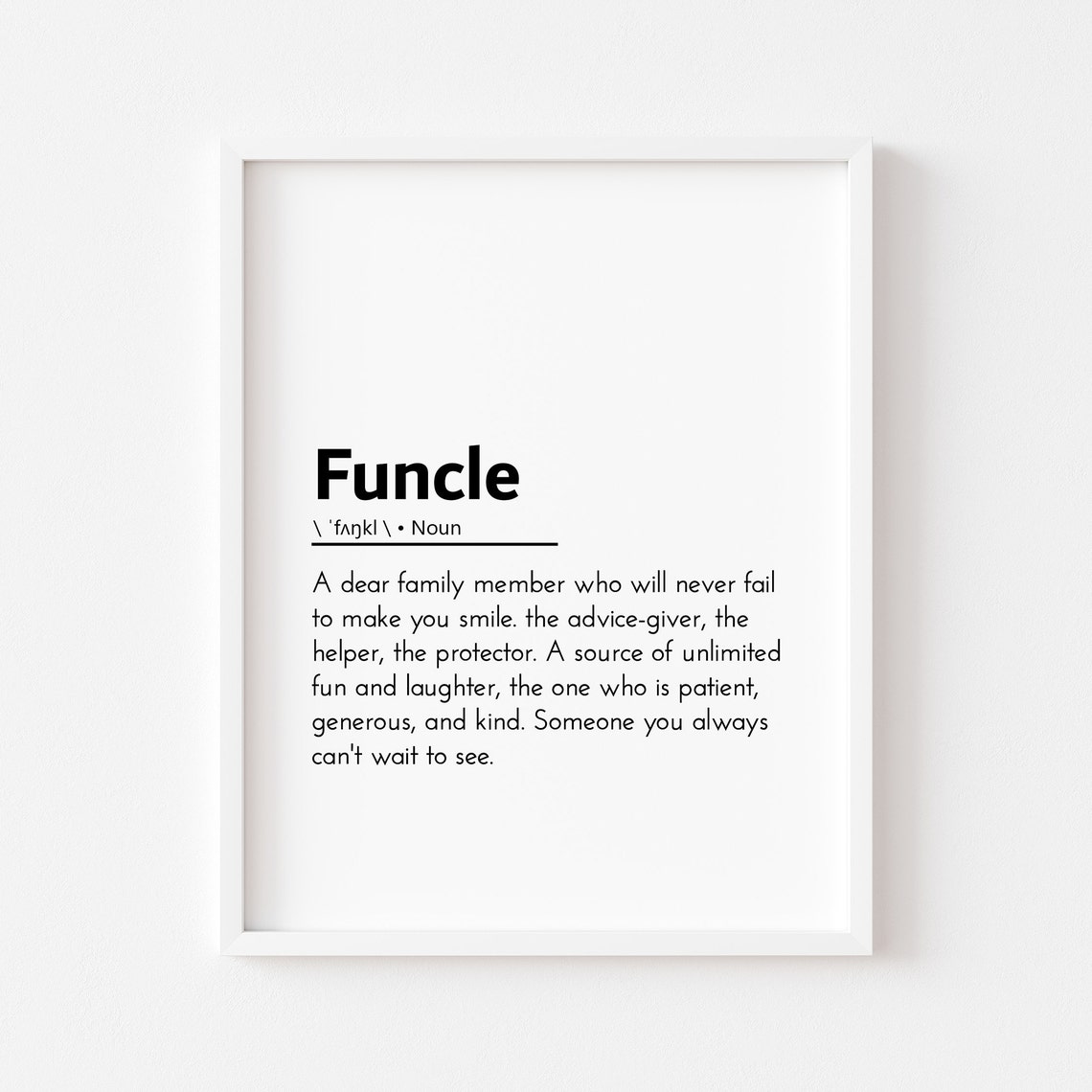 Funcle Definition Family Gift Wall Art Minimalist Typography Decor