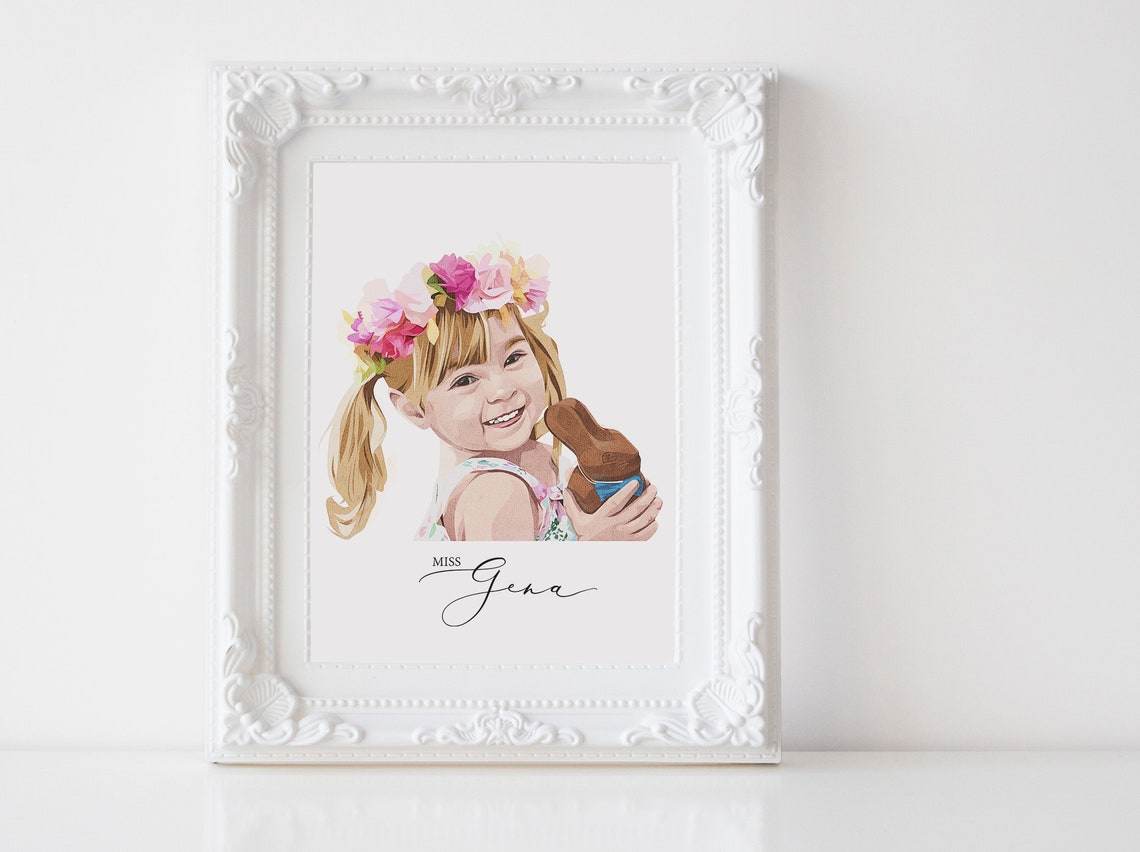 Personalized Little Girl with Pet Rabbit Portrait Illustration Poster - Image 3