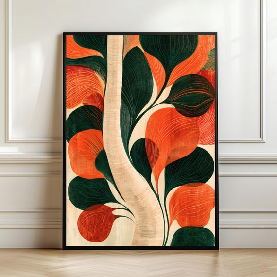 Abstract Organic Tree Wall Art Scandinavian Botanical Print Mid Century Modern Decor Digital Download
