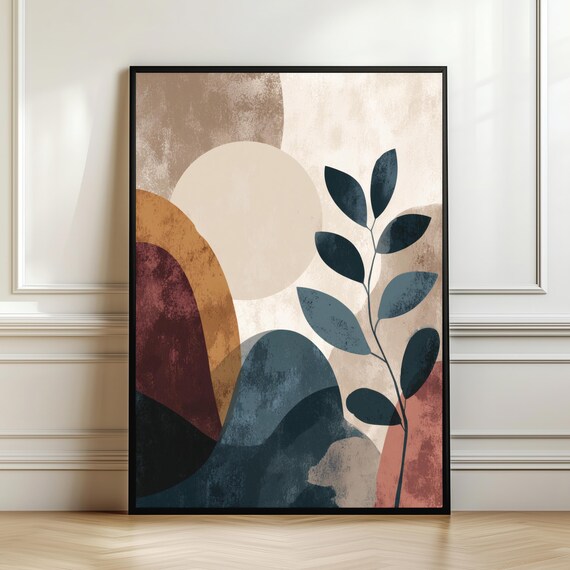 Abstract Botanical Sun Shapes Modern Muted Boho Decor Art Poster