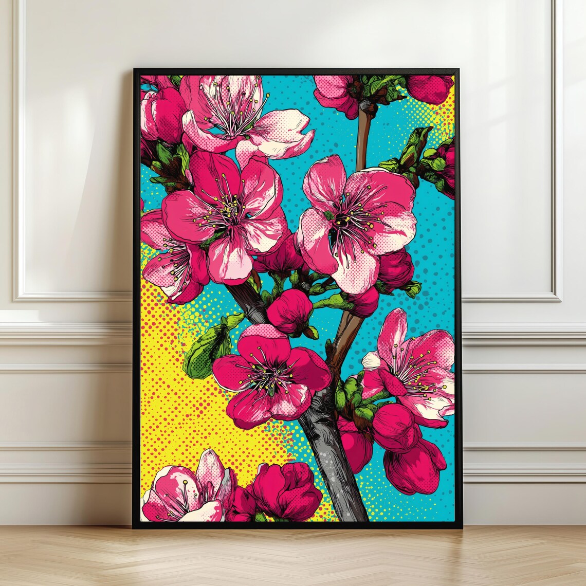 Pop Art Cherry Blossom Poster, Floral Graphic Print