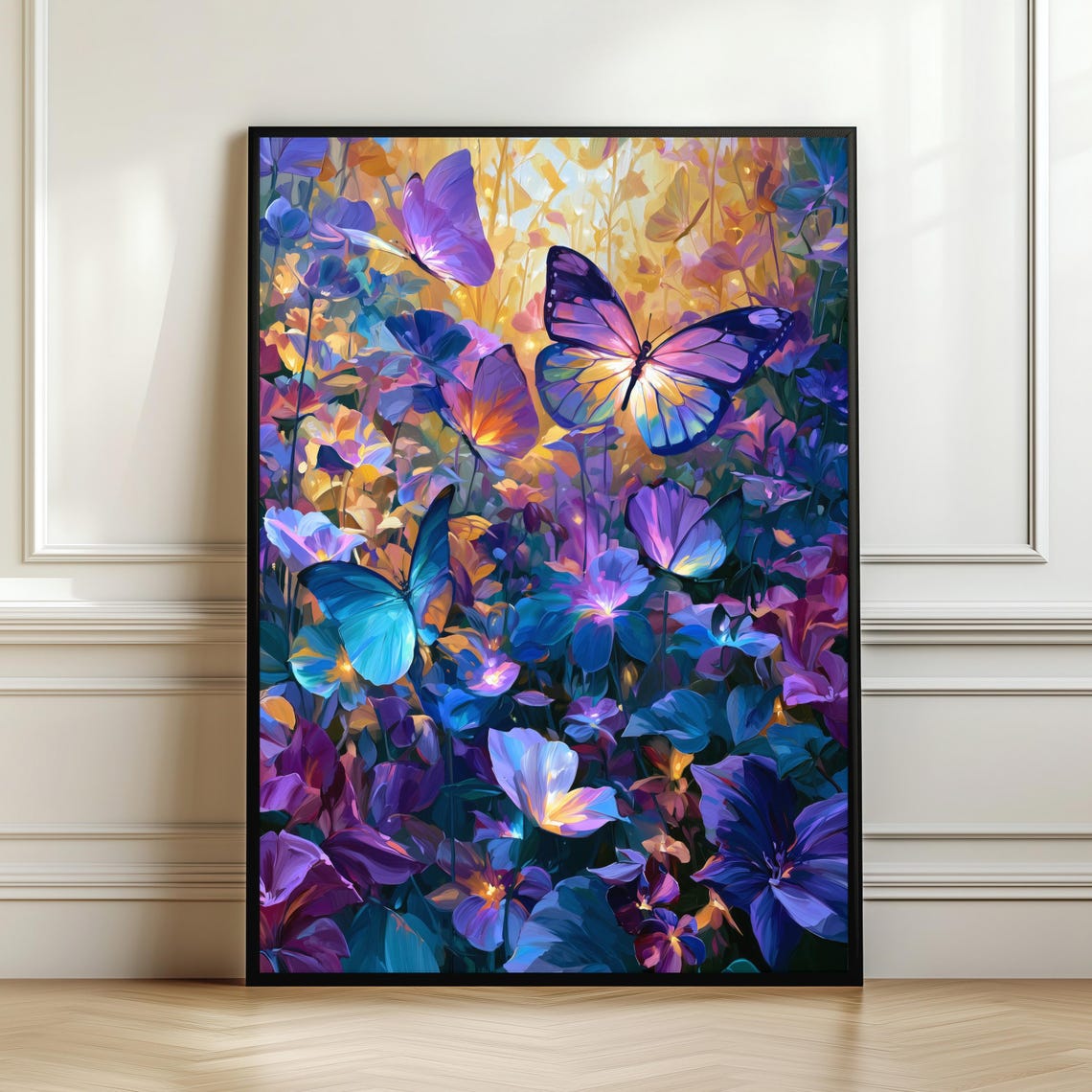 Enchanted Purple Butterfly Garden Magical Floral Meadow Glow Poster