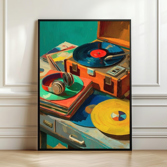 Vinyl Record Player Wall Art Retro Turntable Poster Vintage Music Decor Lover Gift Print Digital Download