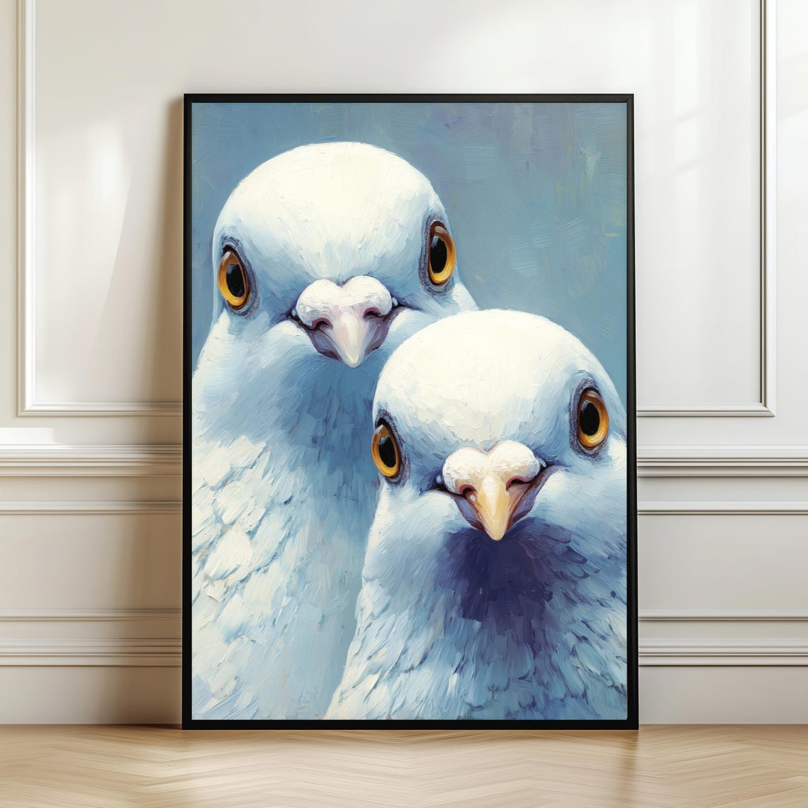 White Dove Couple Funny Close Up Quirky Bird Portrait Artwork Poster