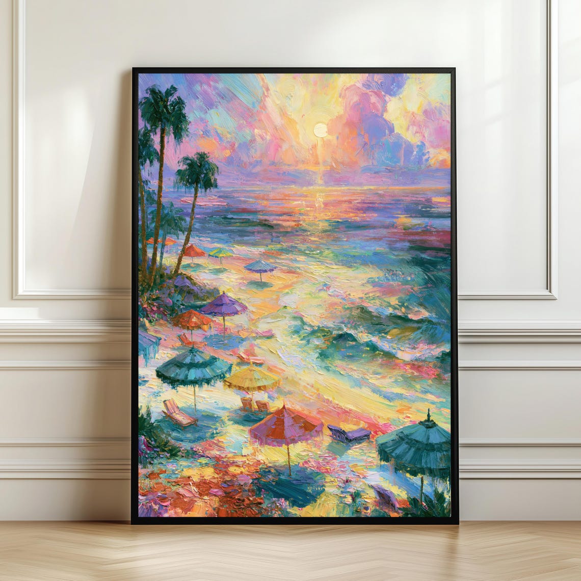 Pastel Tropical Beach Sunset Colorful Coastal Ocean Landscape Print