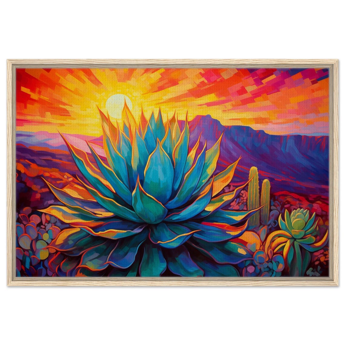 Vibrant Blue Agave Desert Sunset Southwestern Poster for Boho Decor - Image 3