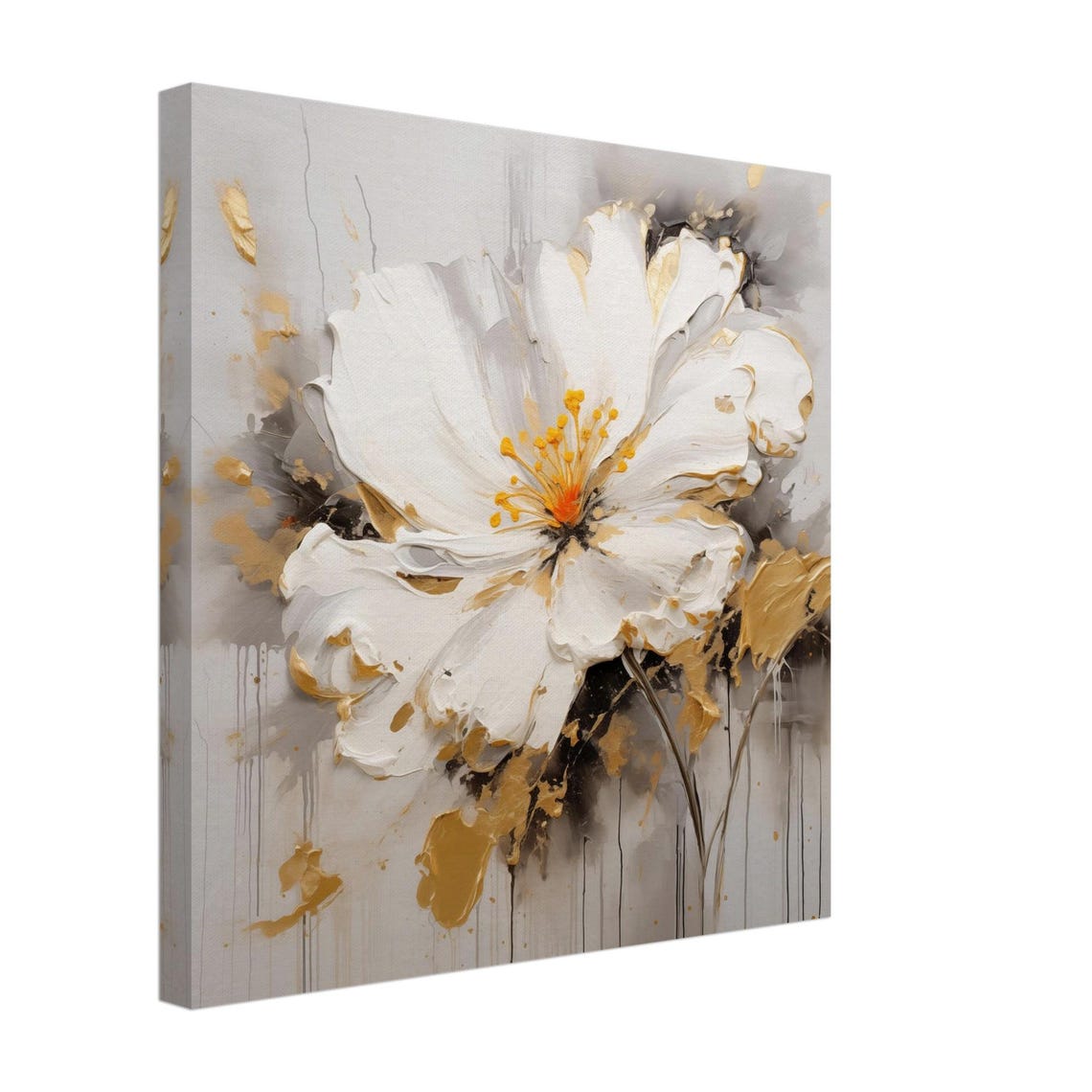 Modern White Floral Impasto Abstract Flower Poster in Neutral Tones - Image 5