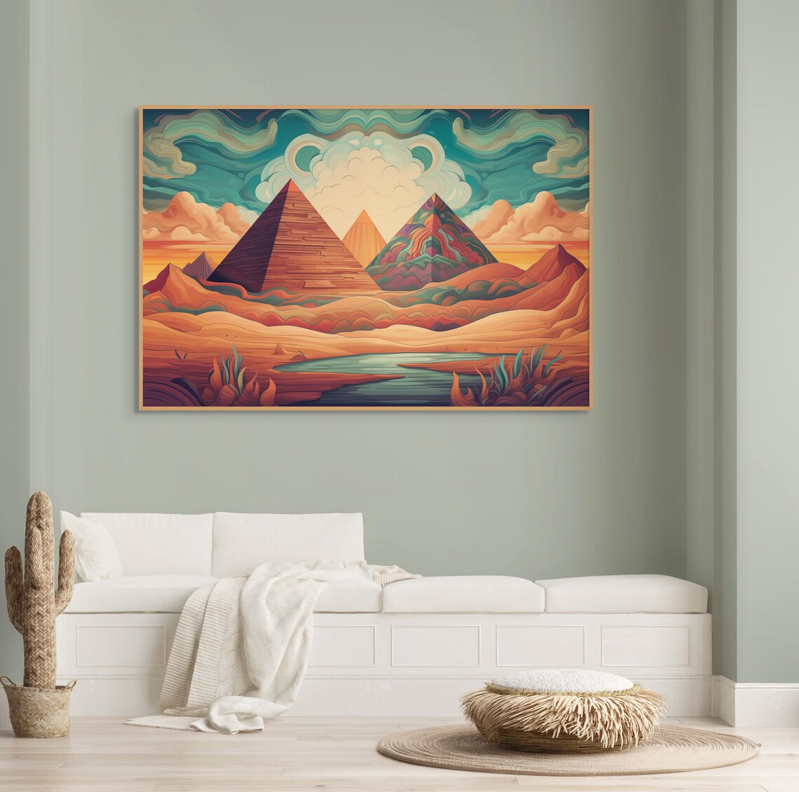 Egyptian Pyramids Surreal Sunset Desert Landscape Poster in Warm Color - Image 2