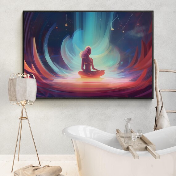 Cosmic Aura Meditation Art Print, Mindfulness Decor