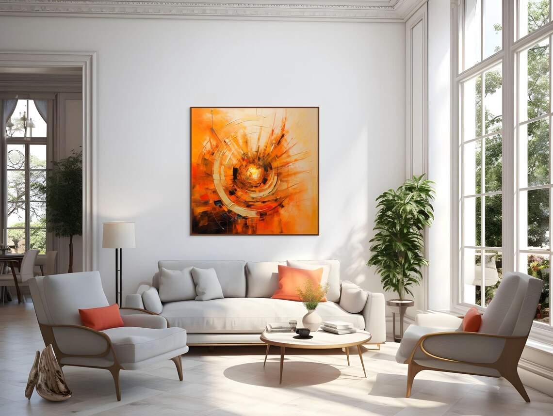 Fiery Orange Sunburst Swirl Abstract Art Poster for Bold Modern Decor - Image 5