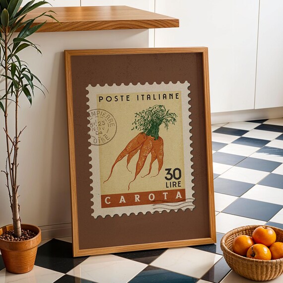 Carrot Italian Postage Stamp Retro Kitchen Vintage Food Poster