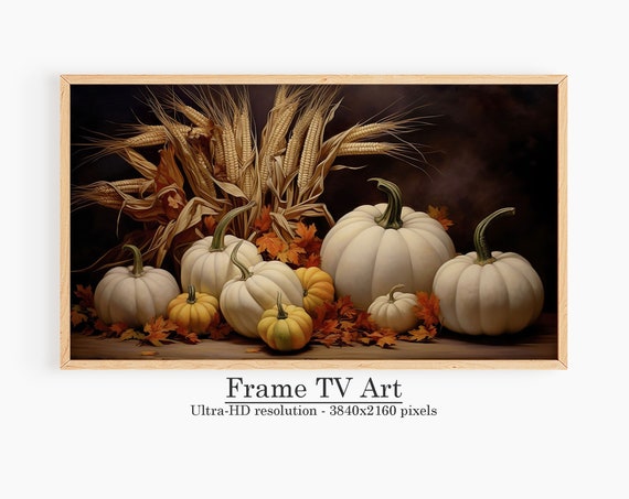 Pumpkin Frame Tv Art Print Decor Vintage Autumn Rustic Fall