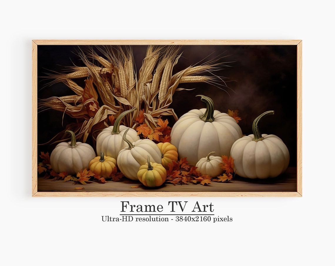 Pumpkin Frame Tv Art Print Decor Vintage Autumn Rustic Fall