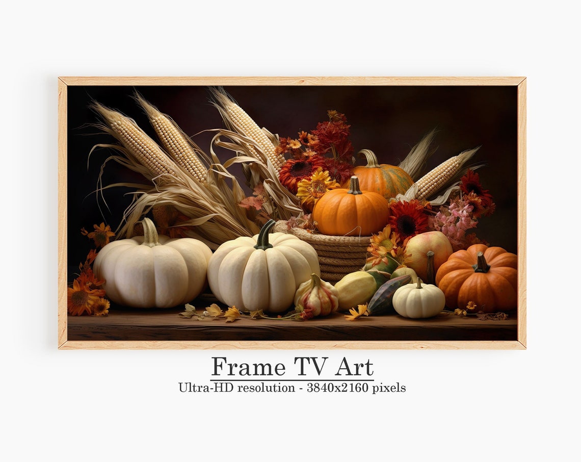 Pumpkin Frame Tv Art Rustic Print Decor