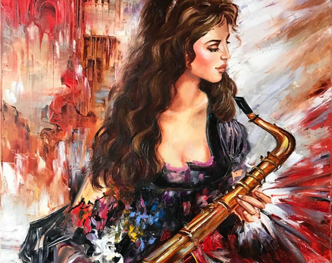 Abstract Saxophonist Jazz Art Print, Modern Tenor Saxophone - Image 3
