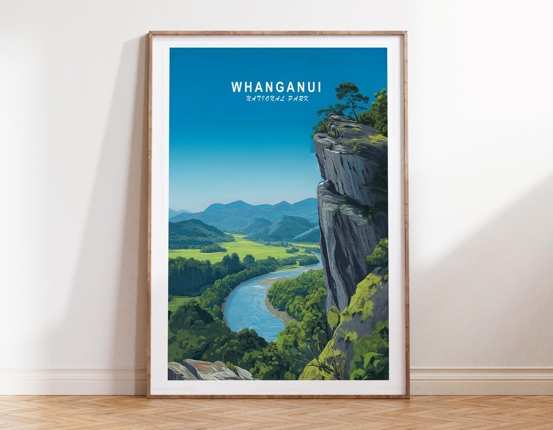 Whanganui National Park Cliff Panorama Blue Sky River Valley Art Poster