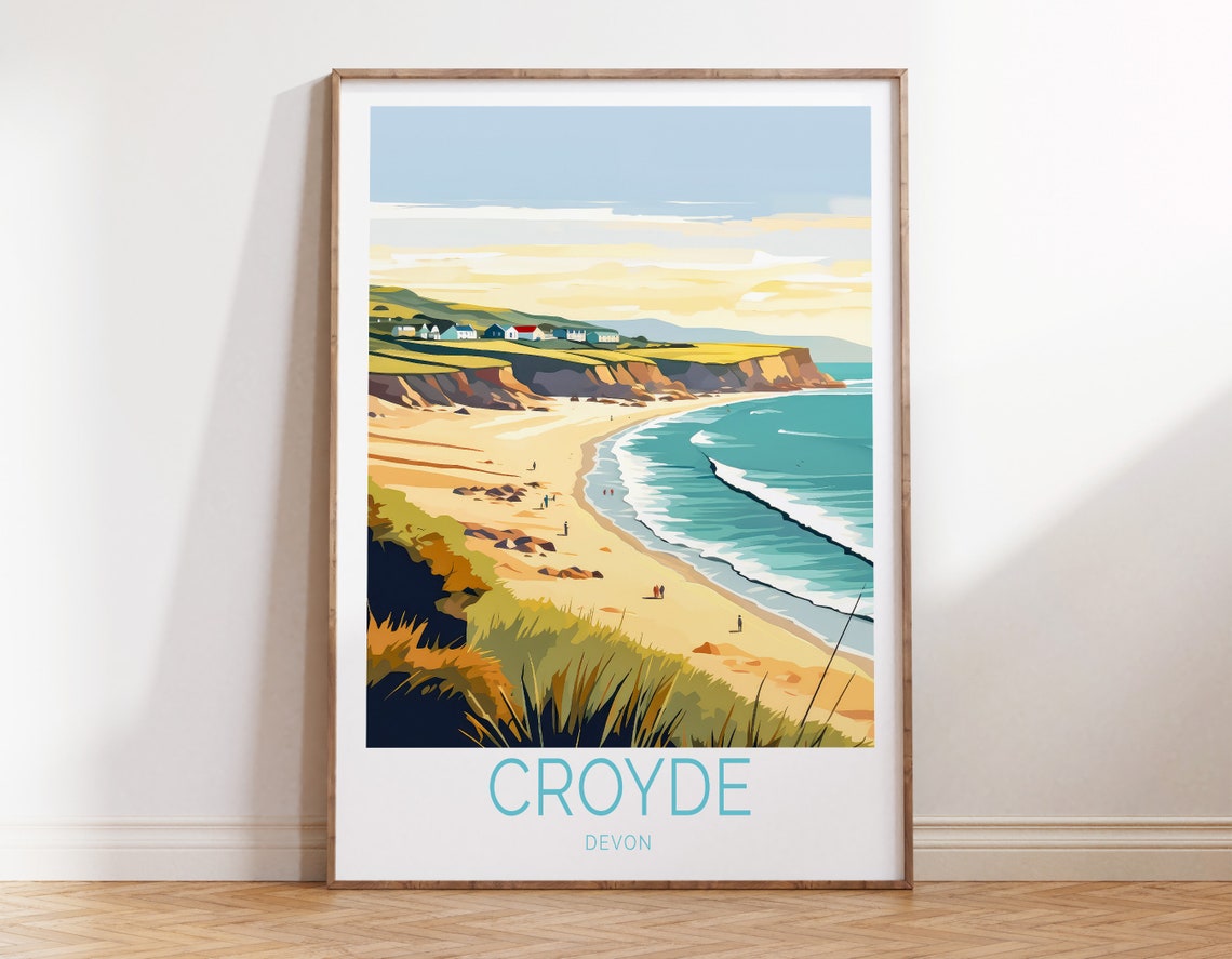 Croyde Devon Sandy Beach and Cliffs Seaside England Travel Poster