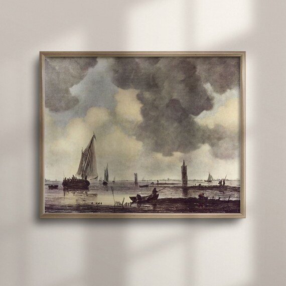 Storm Clouds Over Sailboats Vintage Nautical Seascape Oil Poster
