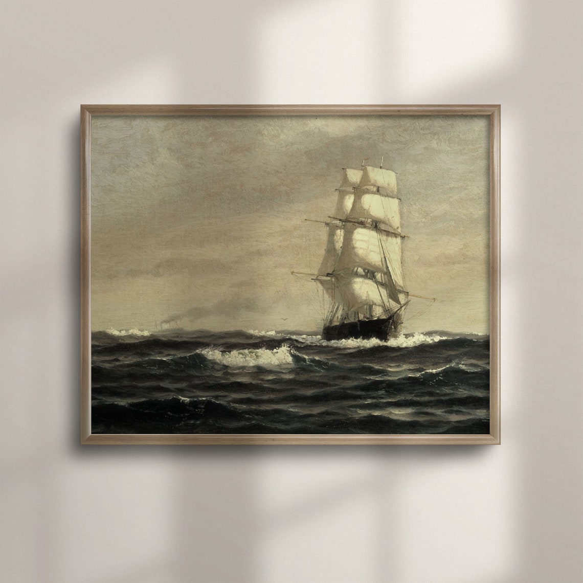 Antique Tall Ship Under Full Sail On A Dark Choppy Sea Painting Print