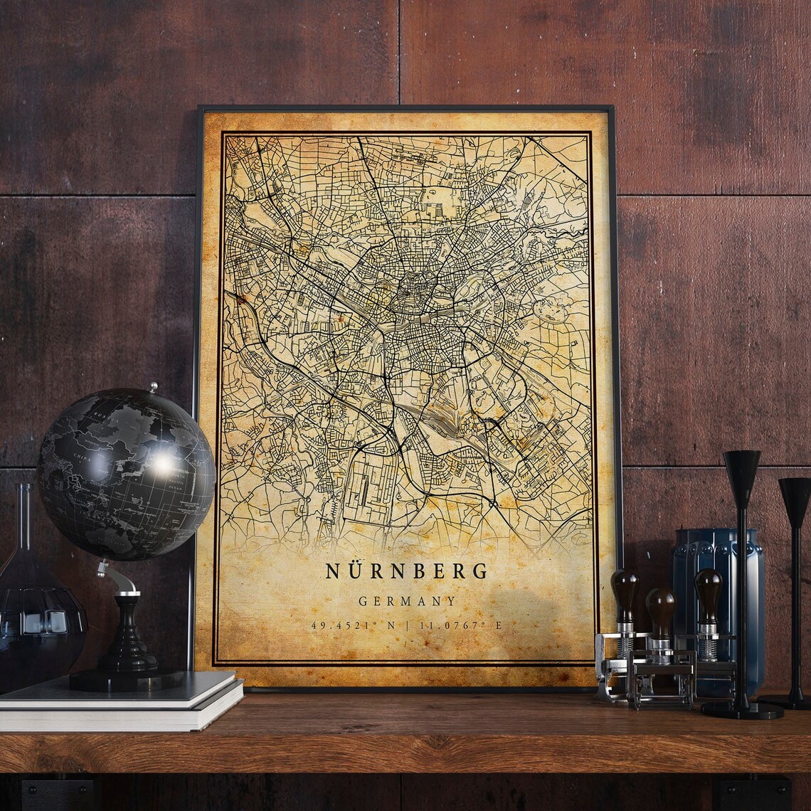 Nuremberg Vintage Map Poster, Antique Rustic Style
