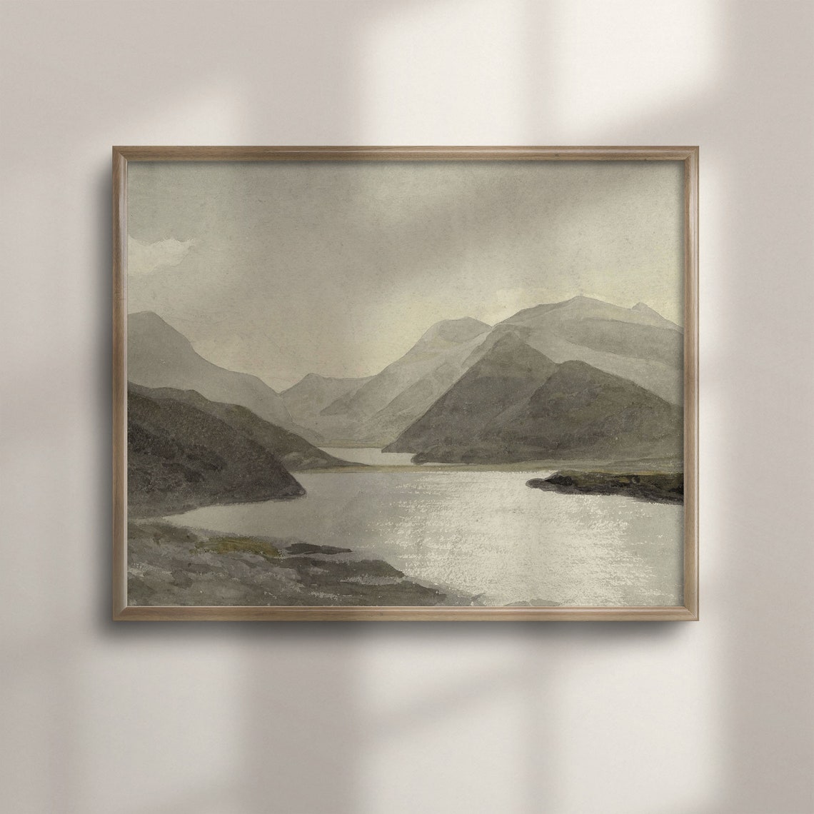 Mist Watercolor Mountains Lake Grey Quiet Landscape Art Print