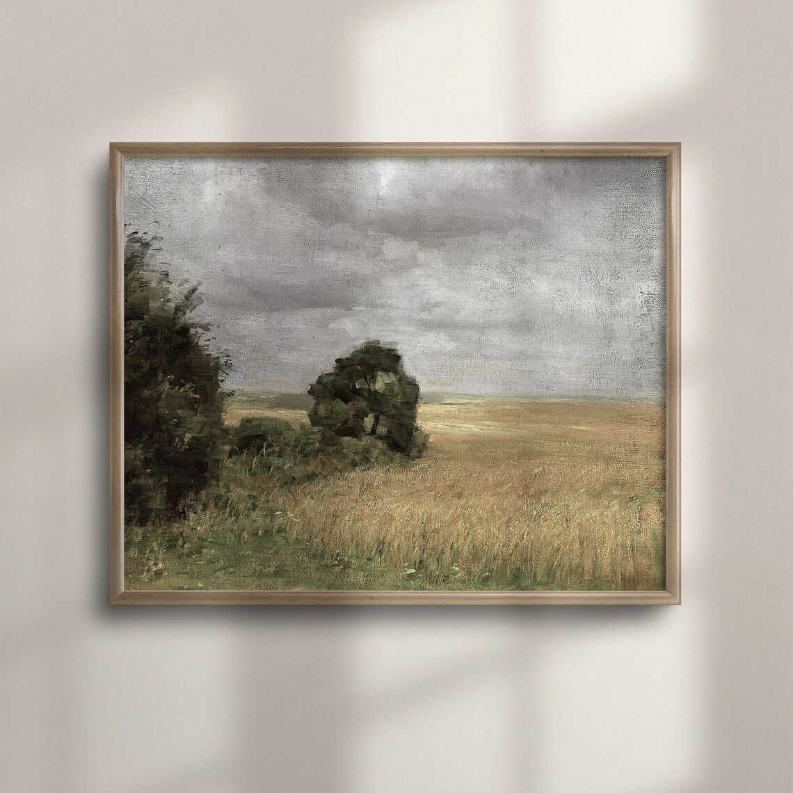 Stormy Sky Golden Wheat Field Vintage Landscape Painting Poster