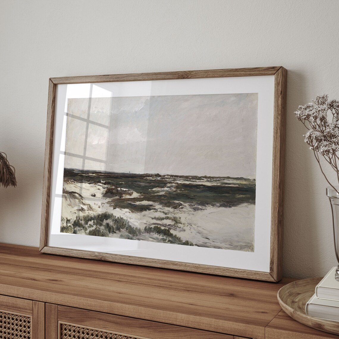 Vintage Beach Sand Dunes Rolling Muted Coastal Landscape Painting Poster - Image 4