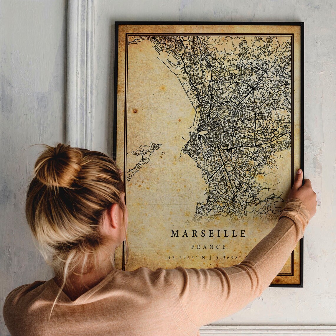 Marseille France Vintage City Street Map European Coast Travel Poster - Image 2