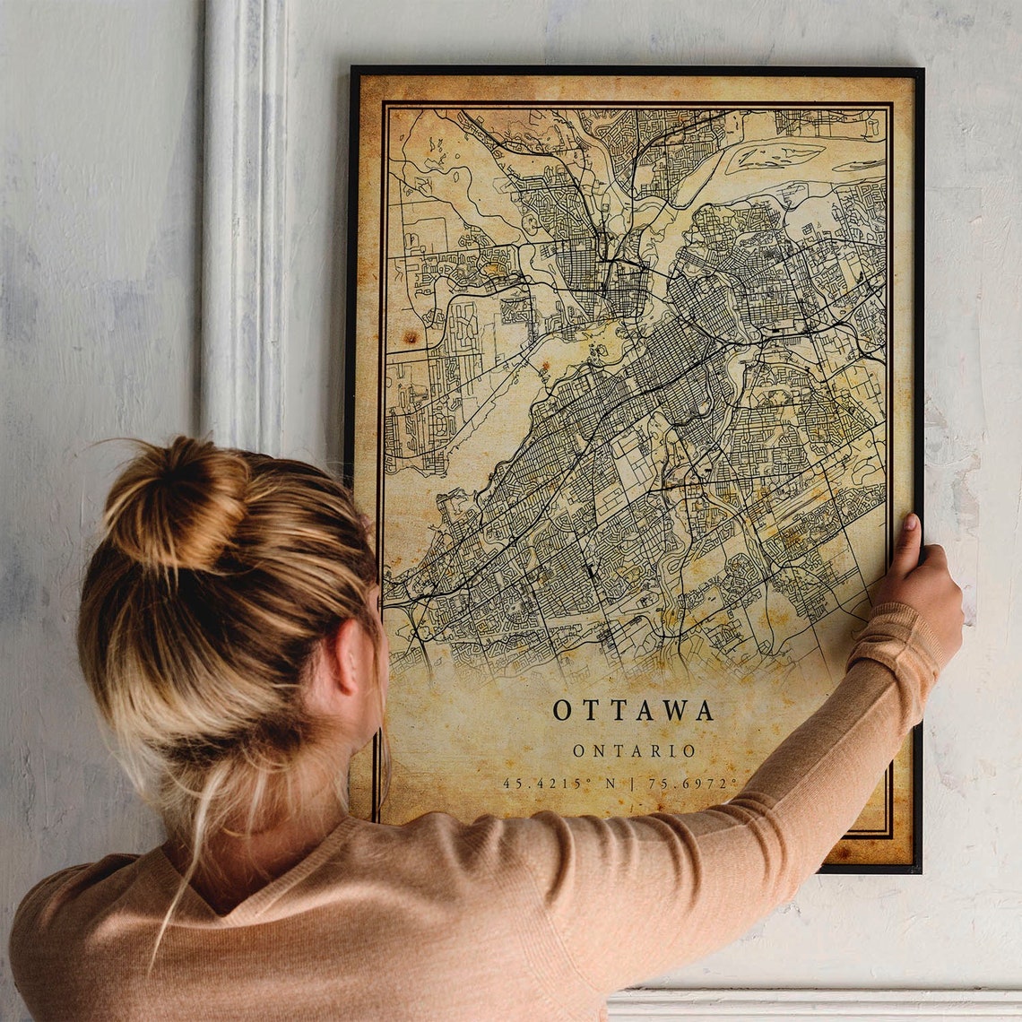 Ottawa Ontario Canada Vintage City Street Map Coordinates Poster - Image 2