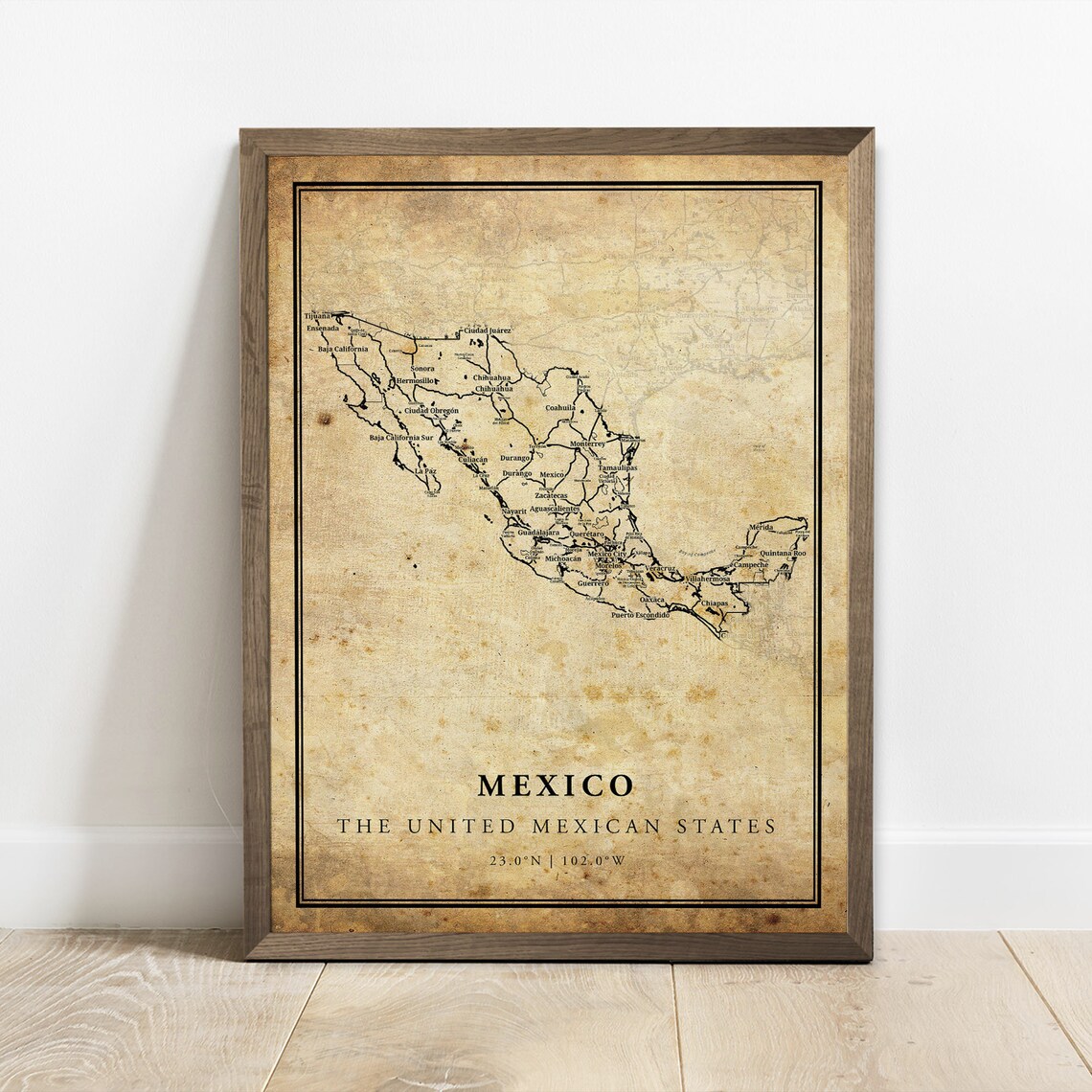 Mexico Vintage Map Poster Print, Country Map