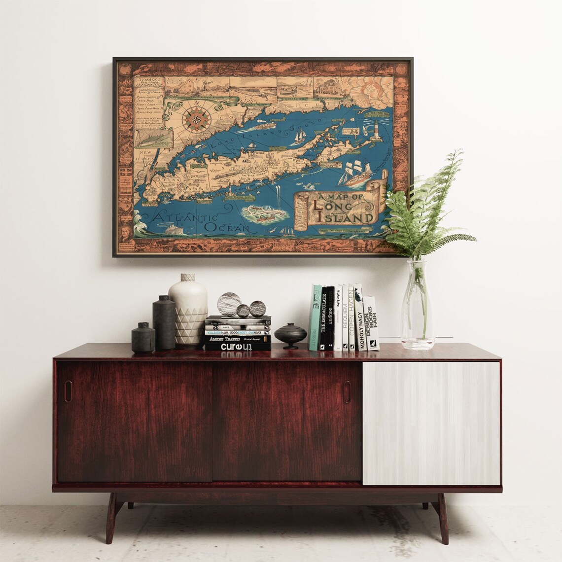 Long Island Classic Pictorial Historic Map, Vintage Print - Image 3