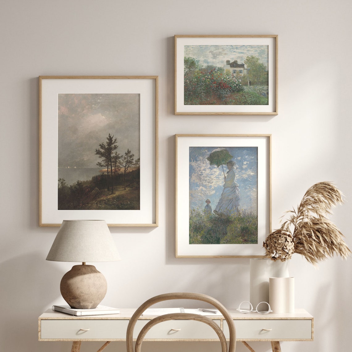 Moody Vintage Seascape Pine Trees on a Cliff and Sailboats Art Poster - Image 2