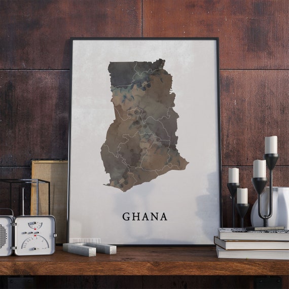 Ghana Vintage Style Map Art Print, Travel Poster