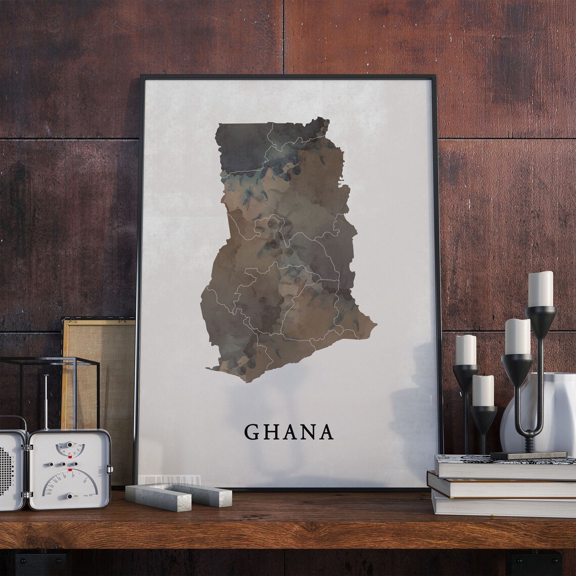 Ghana Vintage Style Map Art Print, Travel Poster