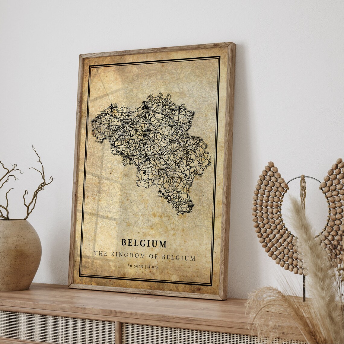 Belgium Kingdom Vintage Country Road Map Antique European Art Poster - Image 4