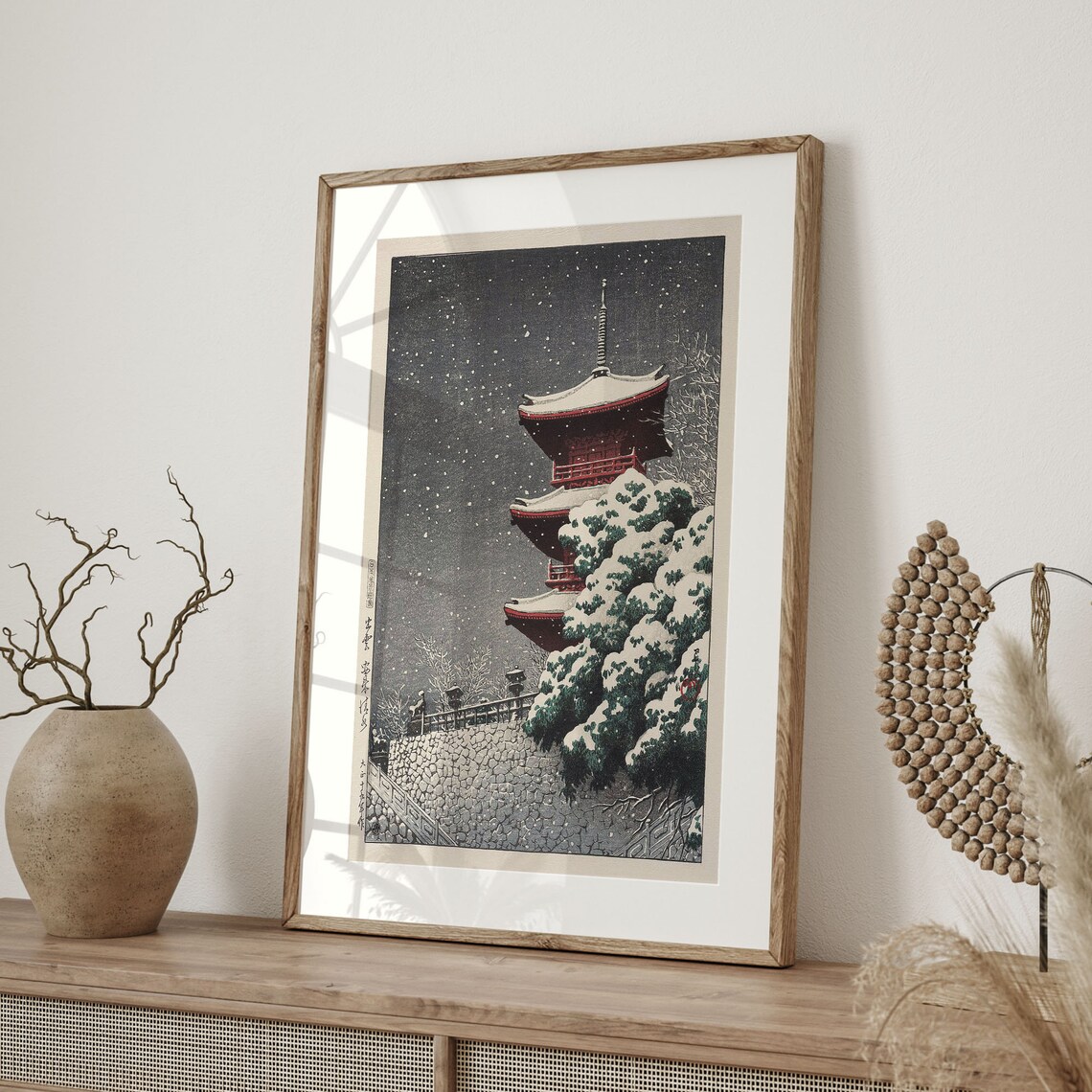 Kawase Hasui Yasugi Pagoda Winter Snow Japanese Woodblock Poster - Image 4