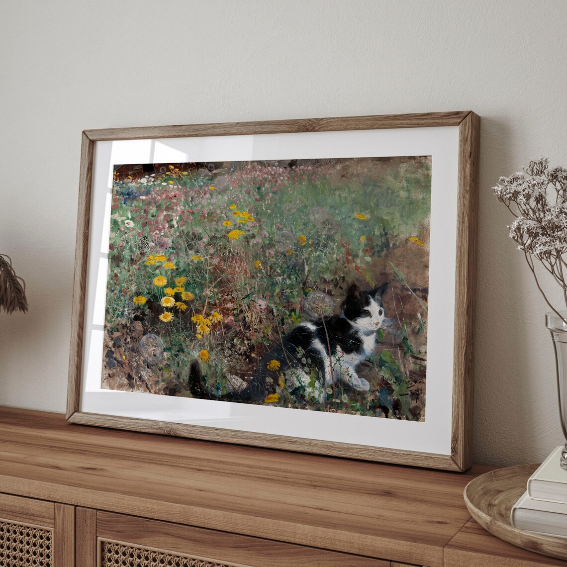 Vintage Cat Portrait, Wild Flowers Art Print - Image 4