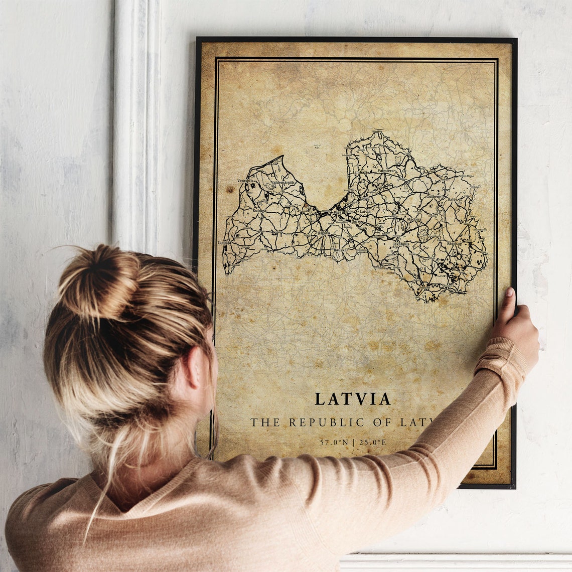 Latvia Republic Vintage Country Map Antique Parchment Poster - Image 2