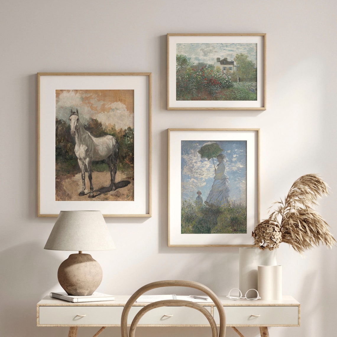White Horse Standing On Country Path Painterly Equestrian Art Poster - Image 2