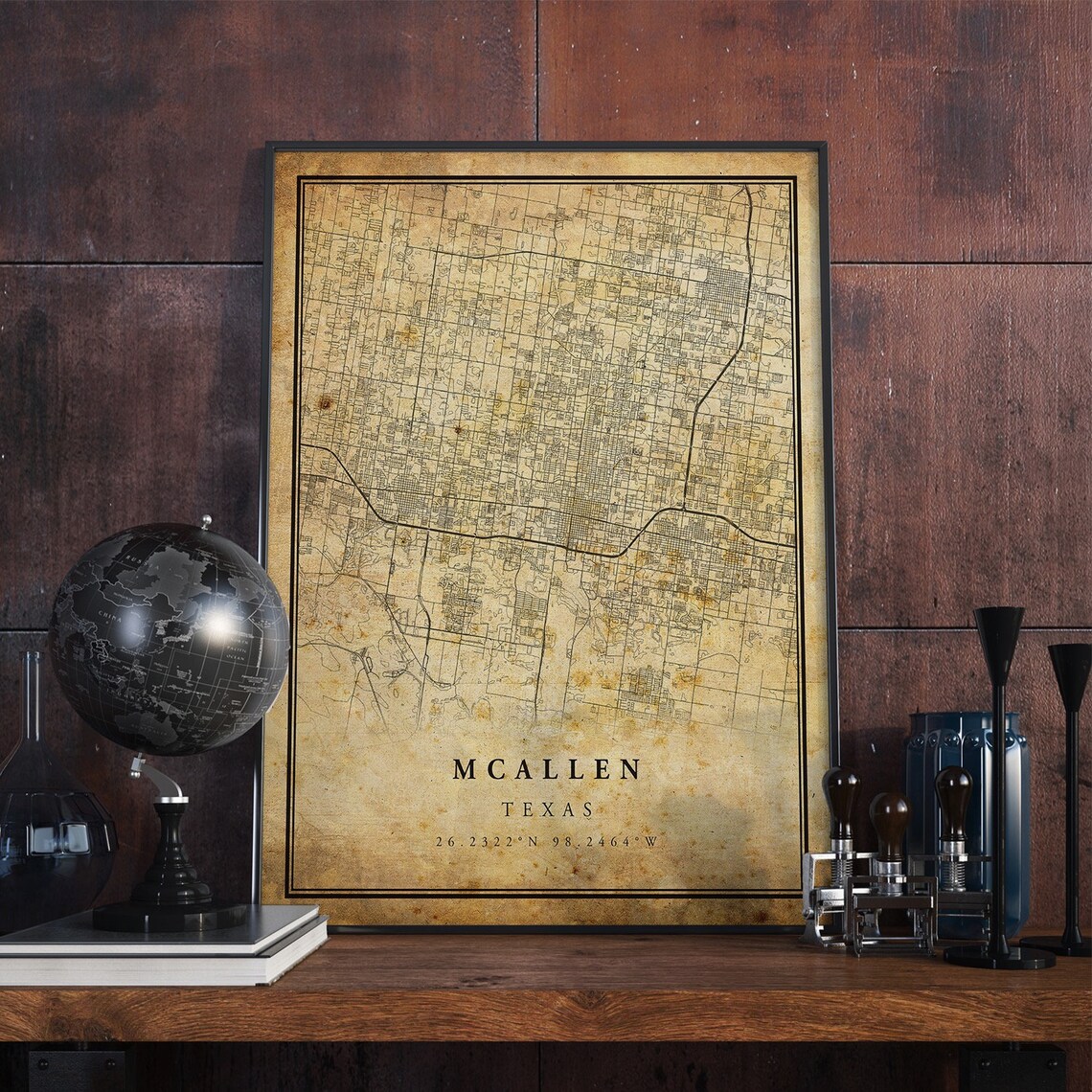 McAllen Texas Vintage City Street Map Poster Texas Home Decor