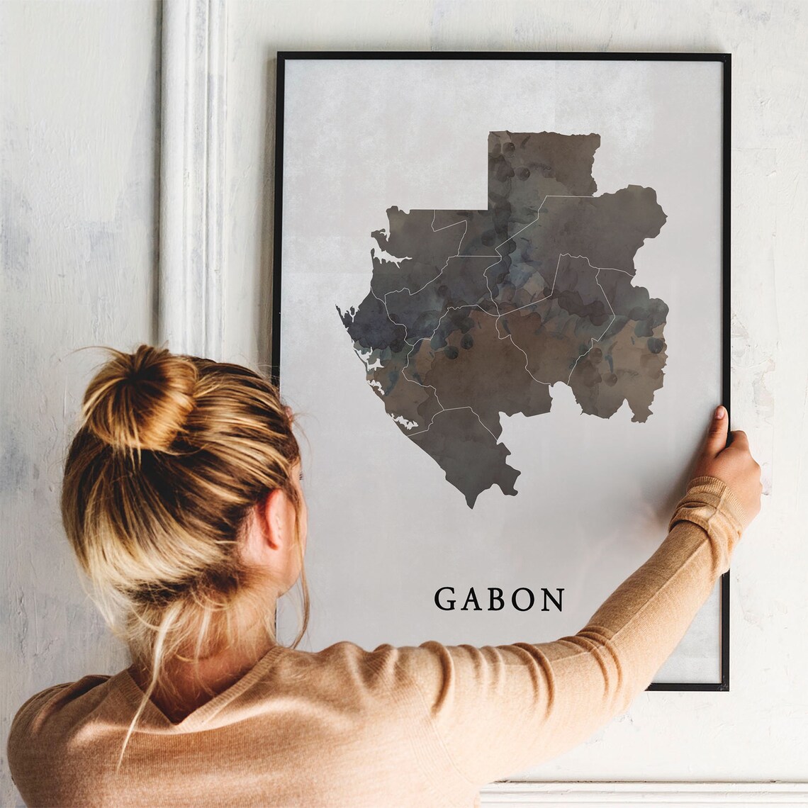 Gabon Watercolor Country Map Minimalist Modern Neutral Decor Poster - Image 3