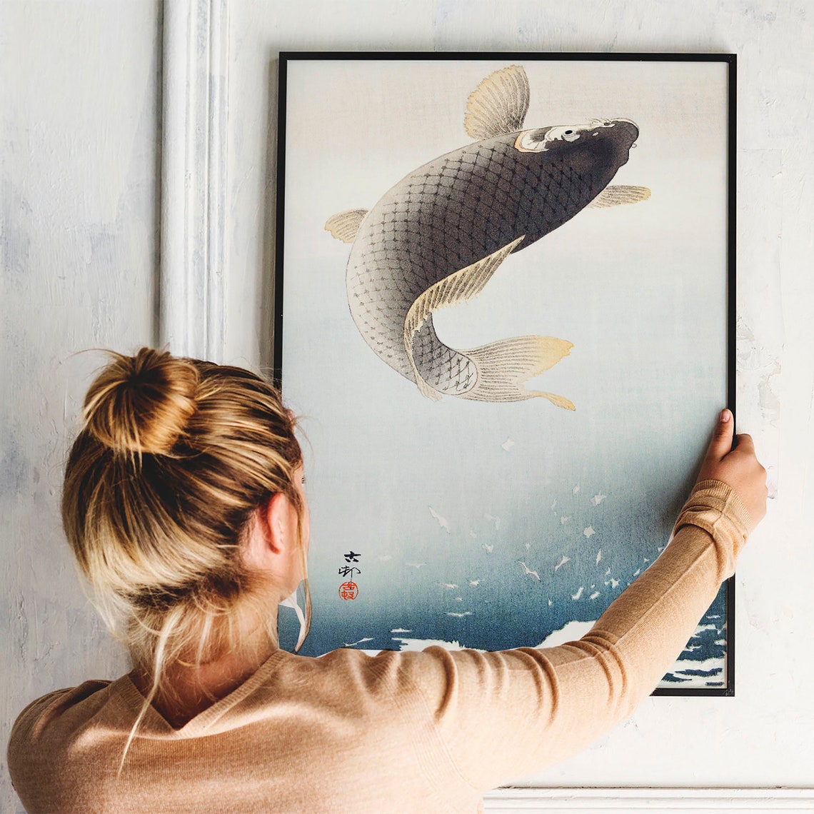 Leaping Carp Japanese Woodblock Vintage Koi Fish Artwork Poster - Image 3