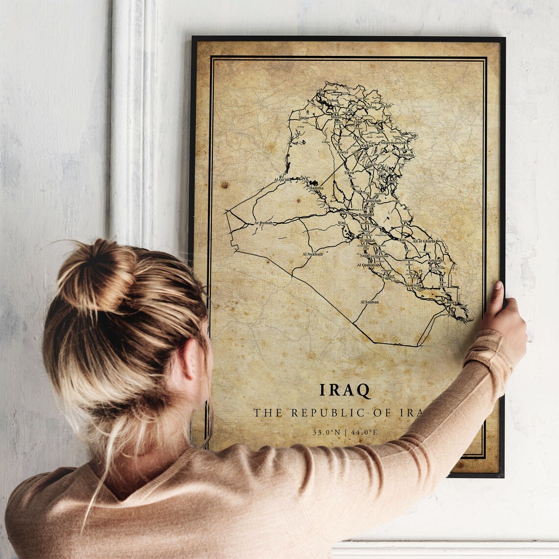 Iraq Vintage Map Art Print, Country Road Map - Image 2